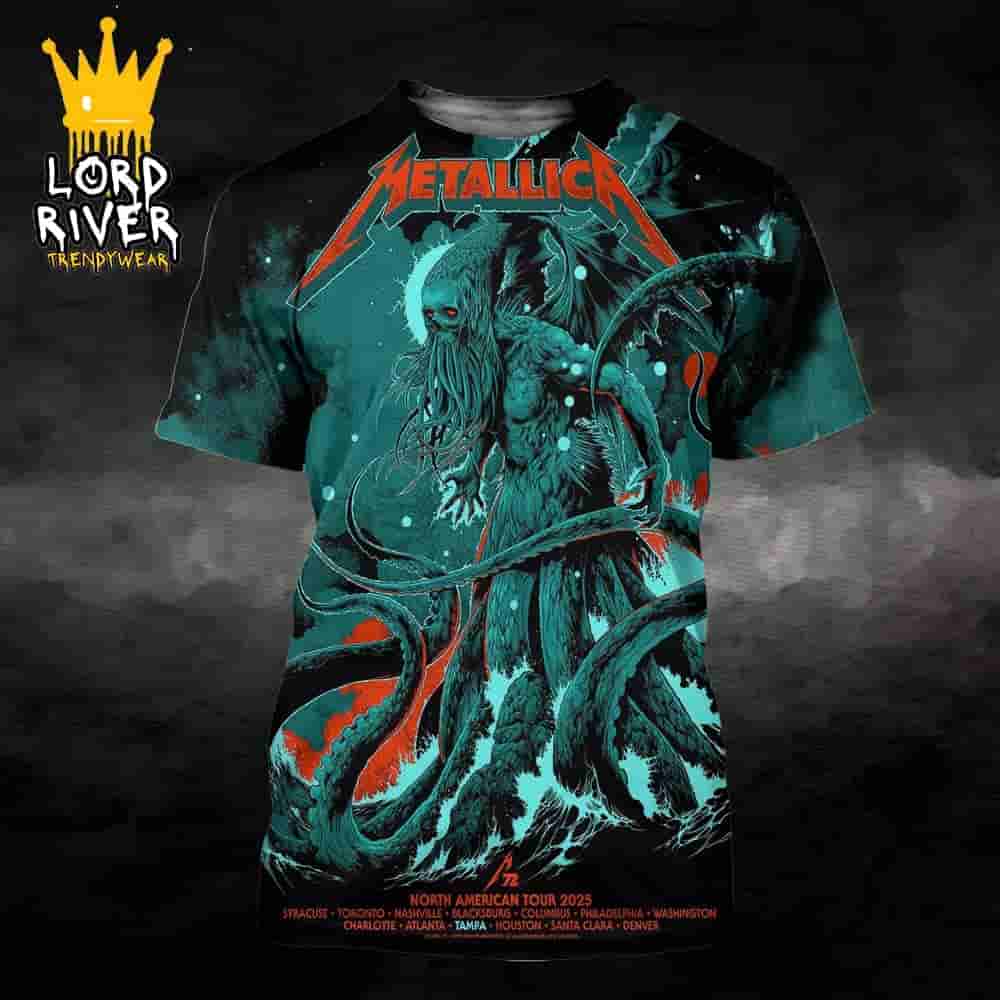 Metallica M72 Tampa North American Tour 2025 Poster Tee At Pop Up Store Raymond James Stadium Tampa FL On June 6th And 8th 2025 All Over Print Shirt Metallica M72 Tampa North American Tour 2025 Poster Tee At Pop Up Store Raymond James Stadium Tampa FL On June 6th And 8th 2025 All Over Print Shirt