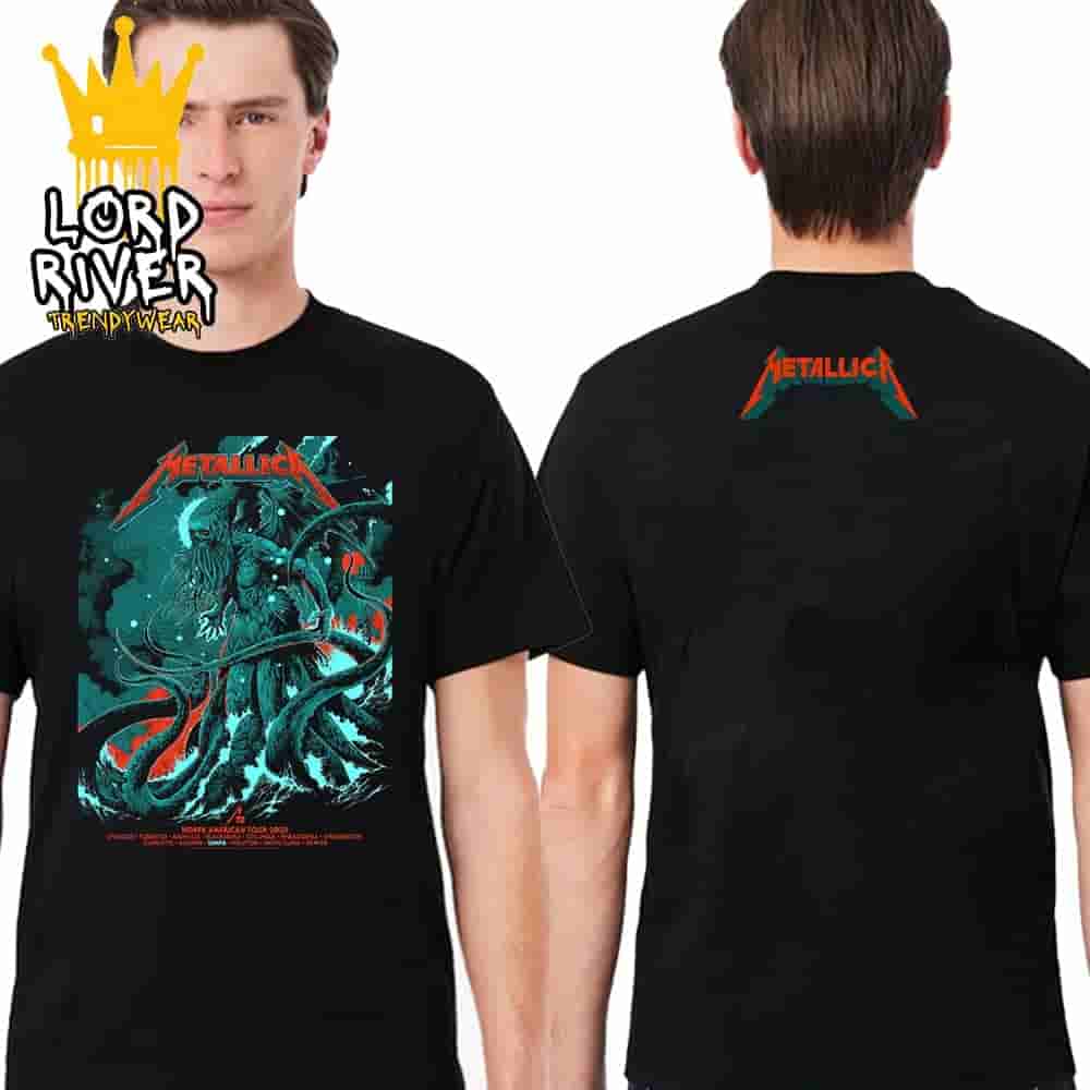 Metallica M72 Tampa North American Tour 2025 Poster Tee At Pop Up Store Raymond James Stadium Tampa FL On June 6th And 8th 2025 Two Sided Unisex T-Shirt Metallica M72 Tampa North American Tour 2025 Poster Tee At Pop Up Store Raymond James Stadium Tampa FL On June 6th And 8th 2025 Two Sided Unisex T-Shirt