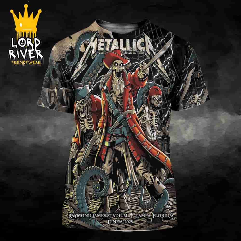 Metallica M72 Tampa North American Tour 2025 Venue Poster At Pop Up Store Raymond James Stadium Tampa FL On June 6th 2025 All Over Print Shirt Metallica M72 Tampa North American Tour 2025 Venue Poster At Pop Up Store Raymond James Stadium Tampa FL On June 6th 2025 All Over Print Shirt