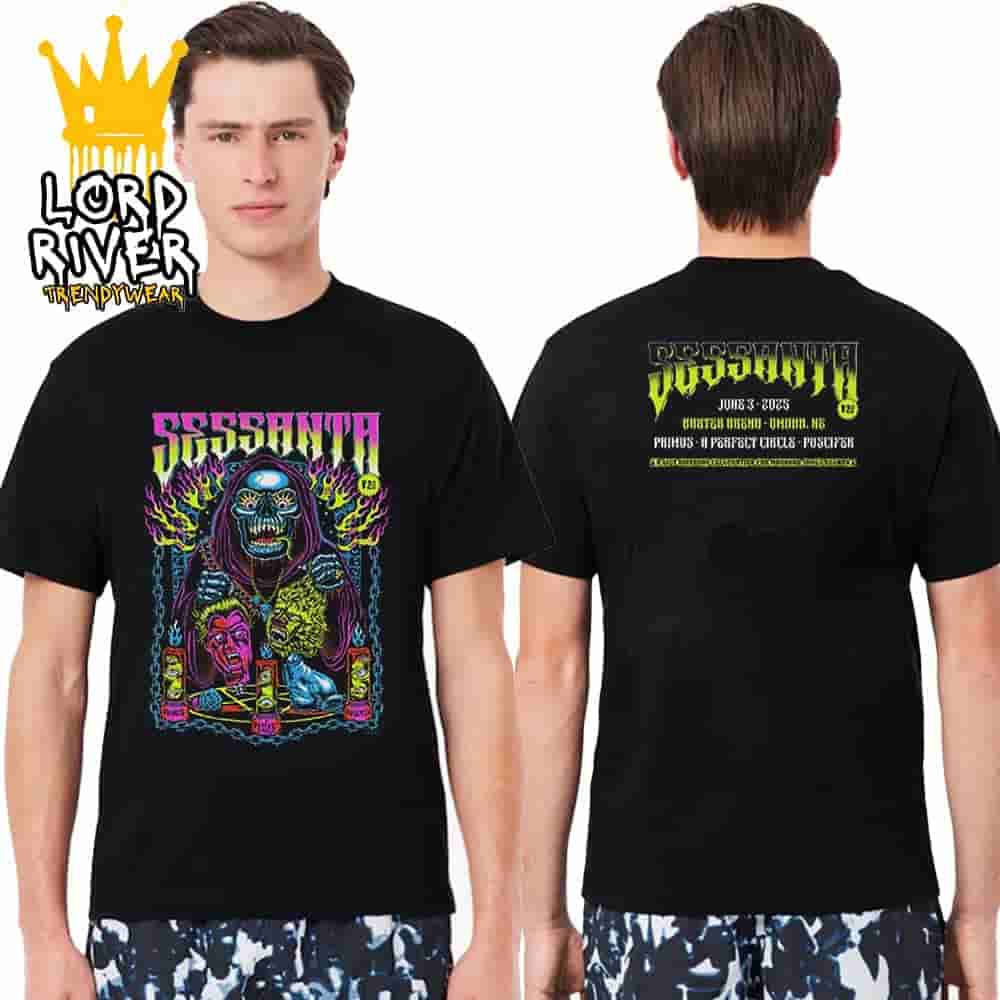 Sessanta With Primus Puscifer A Perfect Circle Event Tee At Baxter Arena Omaha Nebraska On June 3rd 2025 Two Sided Unisex T-Shirt Sessanta With Primus Puscifer A Perfect Circle Event Tee At Baxter Arena Omaha Nebraska On June 3rd 2025 Two Sided Unisex T-Shirt